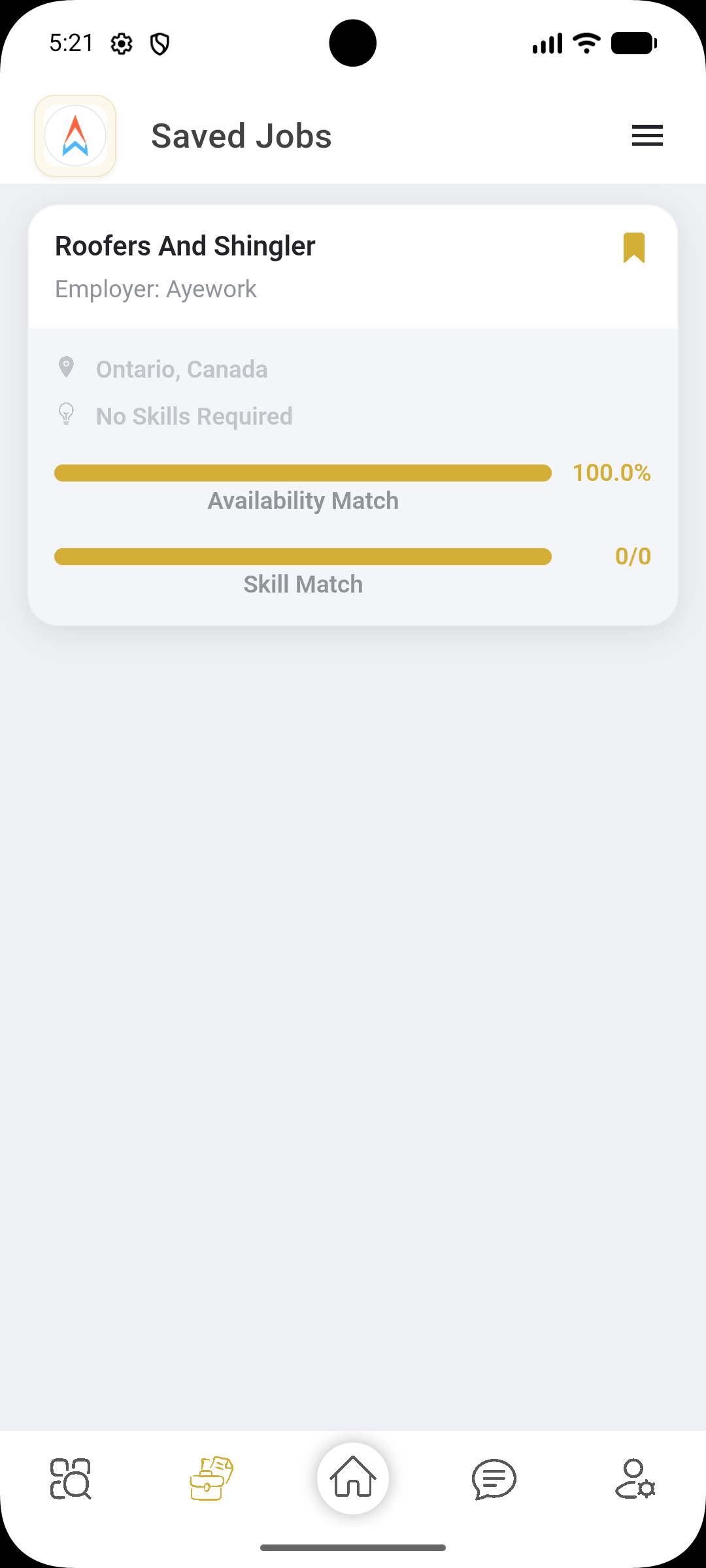 AyeWork app saved jobs screen